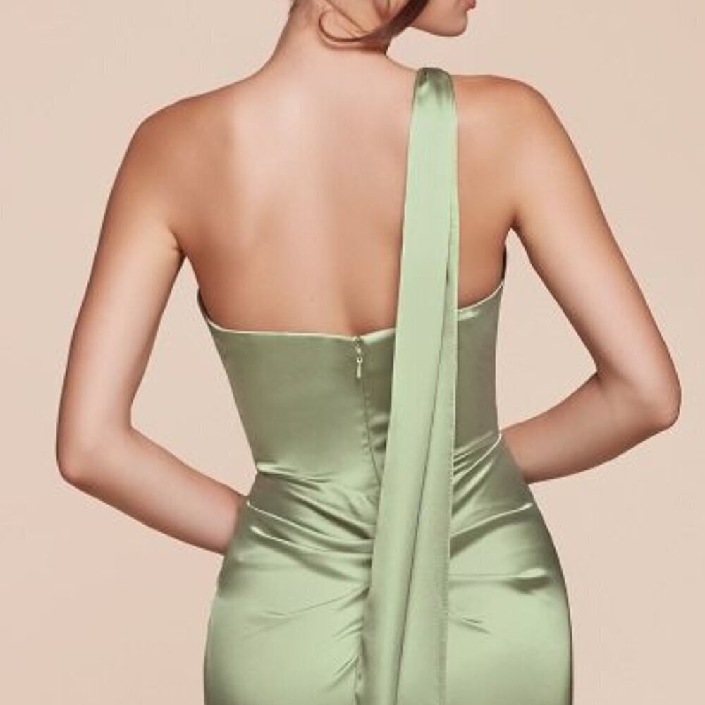 NEW FORMAL SHEATH SATIN DRESS W/ WRAP HALTER NECK LEG SLIT & ZIPPER BACK CD 7454 - Picture 7 of 11